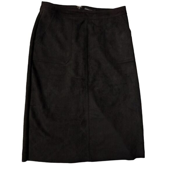 Catherine Malandrino Faux Leather Retro 70s Black Skirt with Pockets Size 8 - Picture 1 of 9